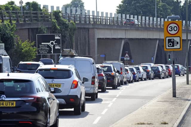 Traffic is building up around the Quay Street Roundabout