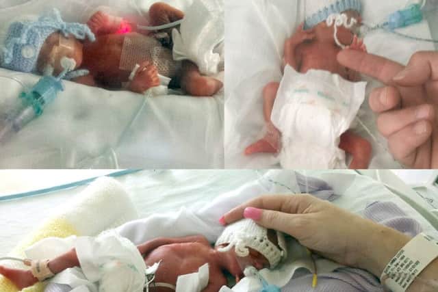 Alfie, Connor and Dylan Bateman at about two months old