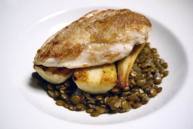 Lentils with roast chicken and parsnips