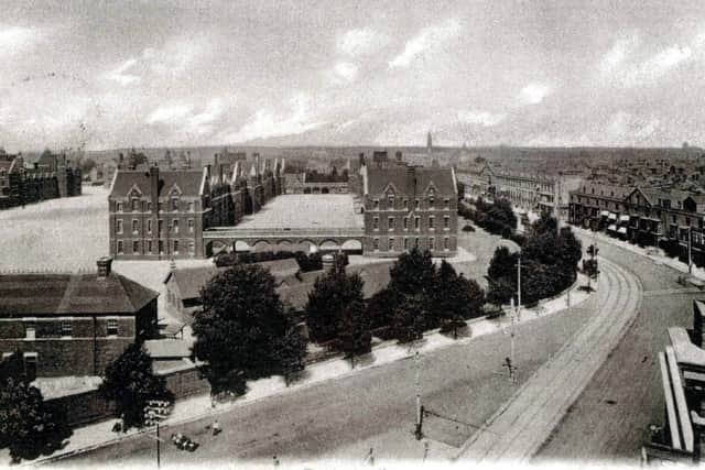 Part of the massive Victoria Barracks shot from the top of the Pier Hotel, Southsea, in the 1920s.