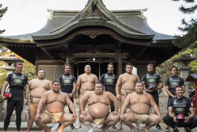 The LandRover BAR British America's Cup Team skippered by Sir Ben Ainslie shown visiting the Kokonoe Beya Sumo Stable
Picture: Lloyd Images