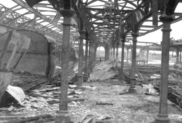 The remains of the Portsmouth Harbour train station after it was bombed in 1940