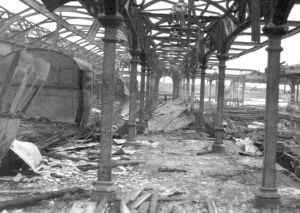 The remains of the Portsmouth Harbour train station after it was bombed in 1940