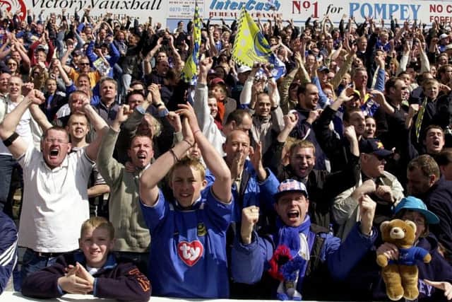 Pompey fans standing in the Milton end at Fratton Park