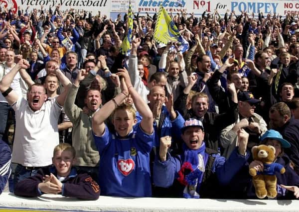 Pompey fans standing in the Milton end at Fratton Park