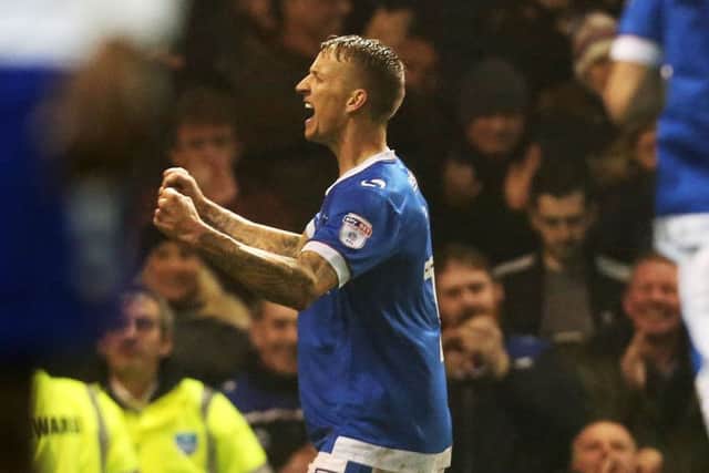 Carl Baker celebrates scoring against Mansfield. Picture: Joe Pepler