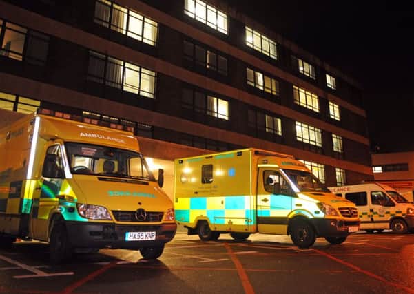 Ambulances outside the A&E department at Queen Alexandra Hospital, Cosham