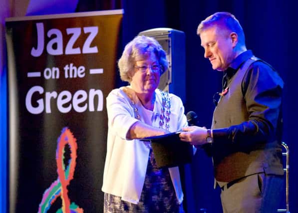 Mayor of Fareham, Councillor Connie Hockley, with Barry Quantrill at Jazz on the Green