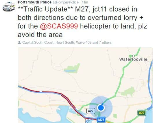 Map showing delays issued by Portsmouth police. Picture: Twitter