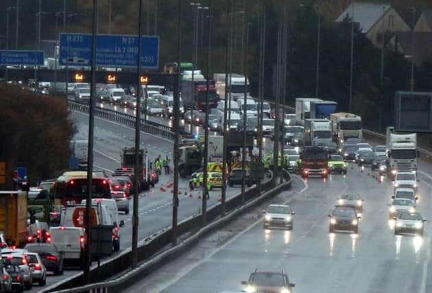 A bin lorry overturned on the M27 near Portsmouth. Picture: UK News in Pictures