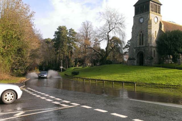 Surface water at the junction of Bridge Street and the A32 in Wickham
