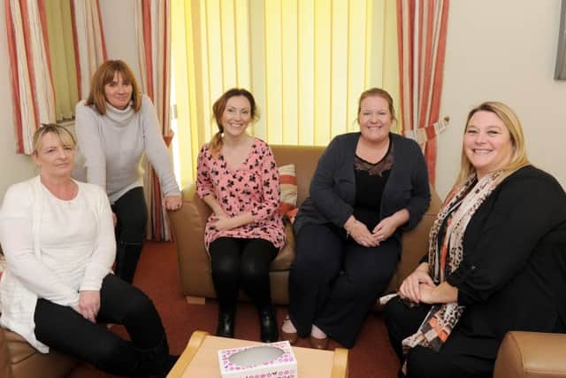 From left, Kim Nisbet, young person's independent sexual violence advisor, manager Mary Bridgman with Lindsey Dunsford, Carly Hickey and Jo Colmer, all crisis workers Pictures: Sarah Standing (161546-1592)