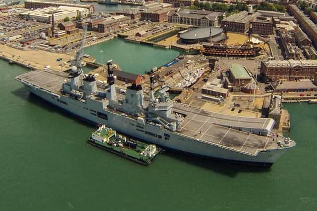ICONIC Aerial shot of Illustrious moored at Portsmouth Naval Base in 2014     PHOTO Shaun Roster.  Sean.Roster@vectoraerospace.com