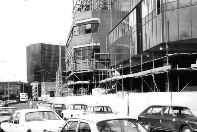 The Slindon Street head post office being built in 1977 with the old general post office in Commercial Road on the left