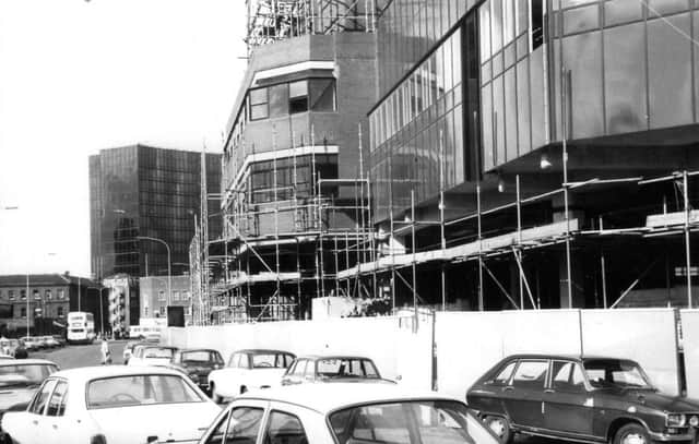 The Slindon Street head post office being built in 1977 with the old general post office in Commercial Road on the left