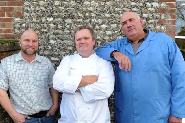 From left, farmer Tim Hassell, executive chef Darron Bunn and master butcher John Hearn, outside the new restaurant
Picture: Sarah Standing (161562-6757)