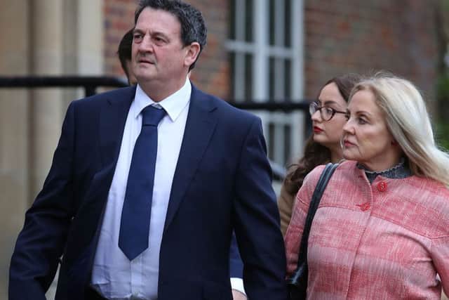 Paul Price and partner Amy Price as they arrived at Chichester Crown Court where he is standing trial accused of rape. Photo credit: Gareth Fuller/PA Wire