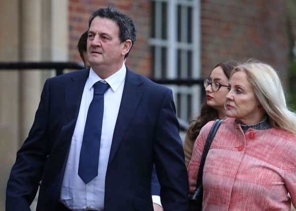 Paul Price and partner Amy Price as they arrived at Chichester Crown Court where he is standing trial accused of rape. Photo credit: Gareth Fuller/PA Wire