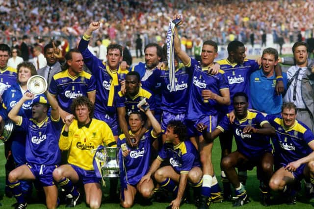 Dave Beasant and Vinnie Jones celebrates Wimbledon's FA Cup success in 1988, just a couple of years after they were collecting Persil coupons to get to games