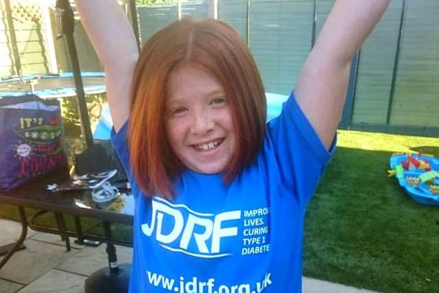 Shyloe when she had her hair cut to raise money for Diabetes UK and the Little Princess Trust