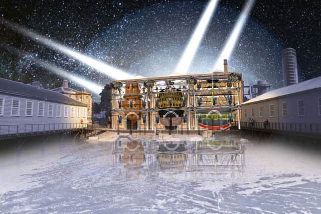 Visitors from December 1 up until January 3 can stand in awe and watch HMS Victory, HMS Warrior and the Mary Rose projected on to the front of Action Station Picture: Chris Stephens/National Museum of the Royal Navy