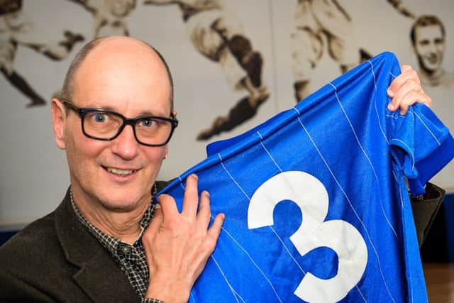 Colin Farmery with Colin Sullivans former Blues shirt from the 1982-83 season