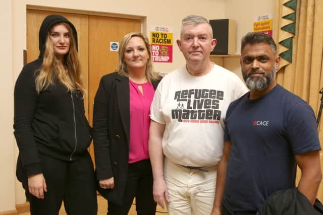 From left, Chantelle Burton from Don't Hate, Donate, Amanda Martin from the NUT, organiser Simon Magorian and Moazzam BeggPicture: Habibur Rahman (161549-89)