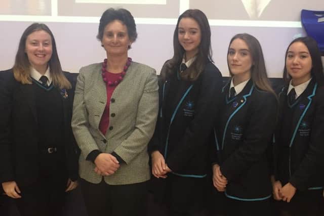 Portsmouth South MP Flick Drummond with students from Portsmouth Academy for Girls