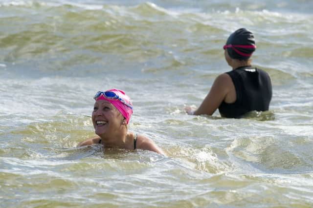 Sharon Noble is overjoyed at finishing the Solent swim from the Isle of Wight to Gosport