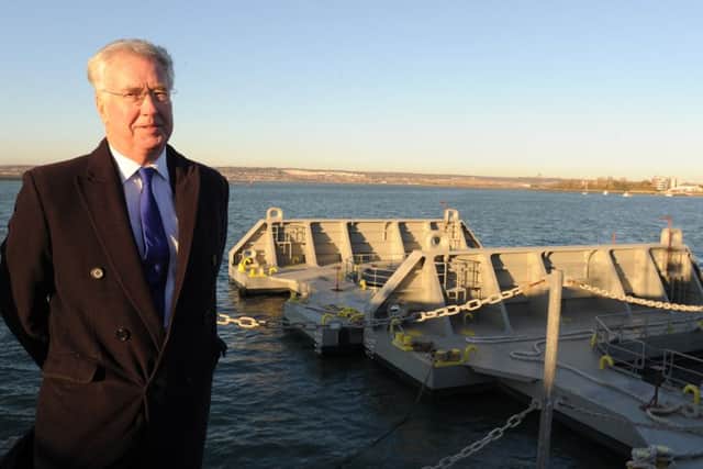 Sir Michael Fallon at Portsmouth Naval Base Picture: Sarah Standing (161596-3742)