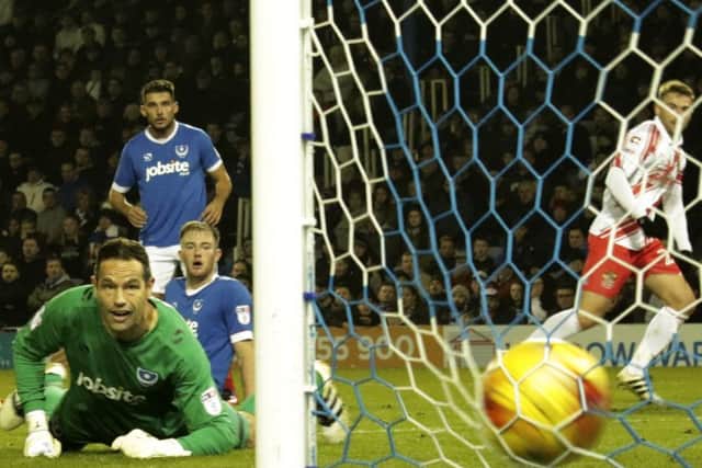 Blues keeper David Forde watches Matt Godden's shot enter the back of the net Picture: Barry Zee