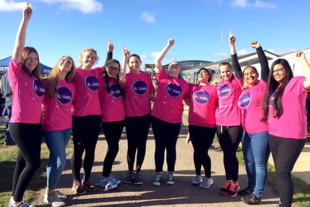 Sixth form pupils from Portsmouth High School after their skydive for Breast Cancer Haven