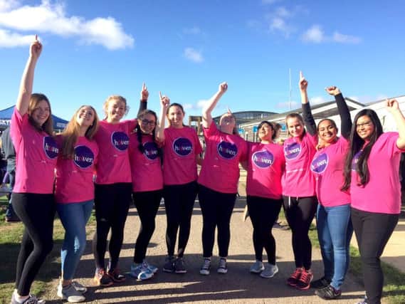 Sixth form pupils from Portsmouth High School after their skydive for Breast Cancer Haven