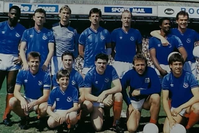Pompeys 1986-87 promotion-winning side, with Kevin Dillon top right