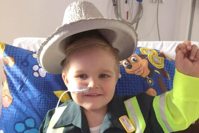 George O'Shaughnessy, three, at Southampton General Hospital where he is being treated with acute lymphoblastic leukaemia