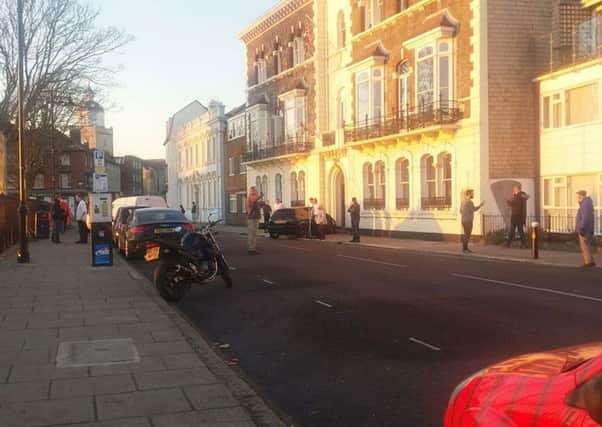 The aftermath of the accident in Pembroke Road, Old Portsmouth this afternoon Picture: Natalie Lewit