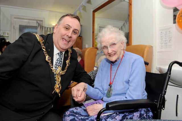 The Lord Mayor of Portsmouth David Fuller with Mary Gray at the party
Picture: Sarah Standing (161605-4232)