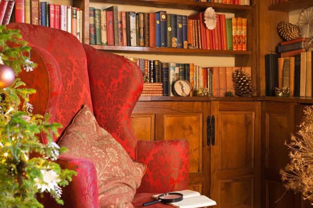 A study decorated for Christmas