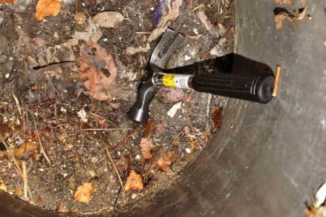 The 16oz claw hammer found in a nearby drain. James Hemming used the hammer to attack a 17-year-old girl in Shearer Road, Portsmouth, on April 11. Picture: Hampshire Constabulary