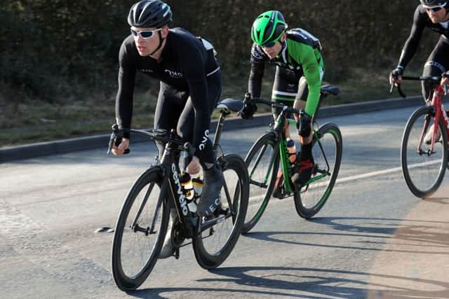 From left: Chris Opie, Mitchell Webber and Yanto Barker in action during the 2015 Perfs Pedal. Picture: Allan Hutchings (150213-679)