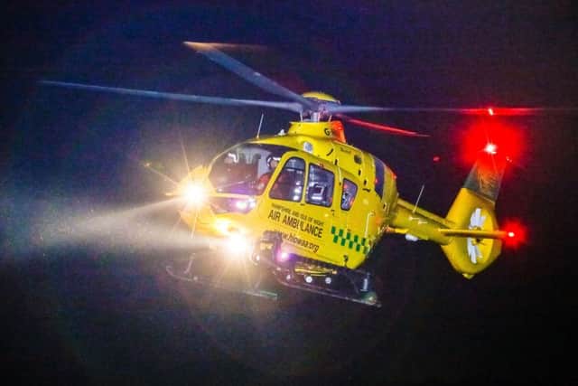 Hampshire and Isle of Wight Air Ambulance aircraft flying at night. Picture: HIOWAA