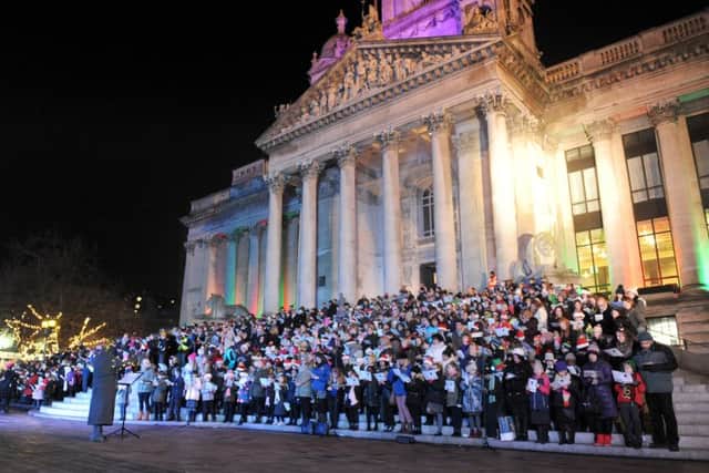 The Schools' Christmas Carol Concert on the Portsmouth Guildhall steps Picture: Sarah Standing (161618-8006)