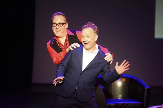Vic Reeves and Bob Mortimer performing their new live stage show "25 Years of Reeves & Mortimer - The Poignant Moments," the UK tour continues until 16 February.