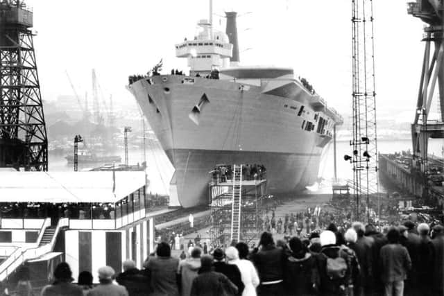 Launch of HMS Illustrious on December 4, 1978, at Swan Hunter shipyard, Newcastle