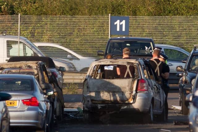 Emergency services at Blackbushe Airport in Hampshire, after three members of Osama bin Laden's family died in a private jet crash. 
Picture: Daniel Leal-Olivas/PA Wire