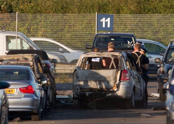 Emergency services at Blackbushe Airport in Hampshire, after three members of Osama bin Laden's family died in a private jet crash. 
Picture: Daniel Leal-Olivas/PA Wire
