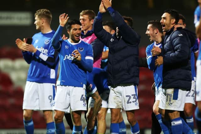The Pompey players celebrate at the final whistle Picture: Joe Pepler