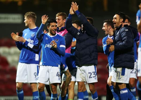 The Pompey players celebrate at the final whistle Picture: Joe Pepler