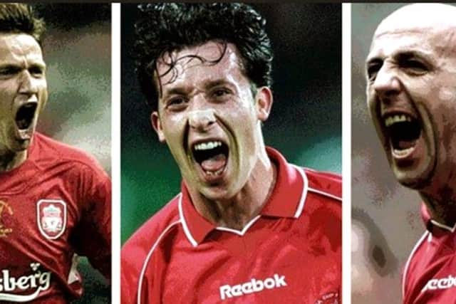 Liverpool legends VladimÃ­r `micer, Robbie Fowler and Gary McAllister