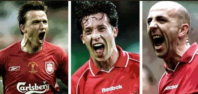 Liverpool legends VladimÃ­r `micer, Robbie Fowler and Gary McAllister